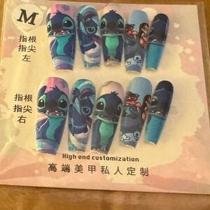 Disney Stitch Press On Nails Set Blue‎ Cartoon Character M Size False Nail
